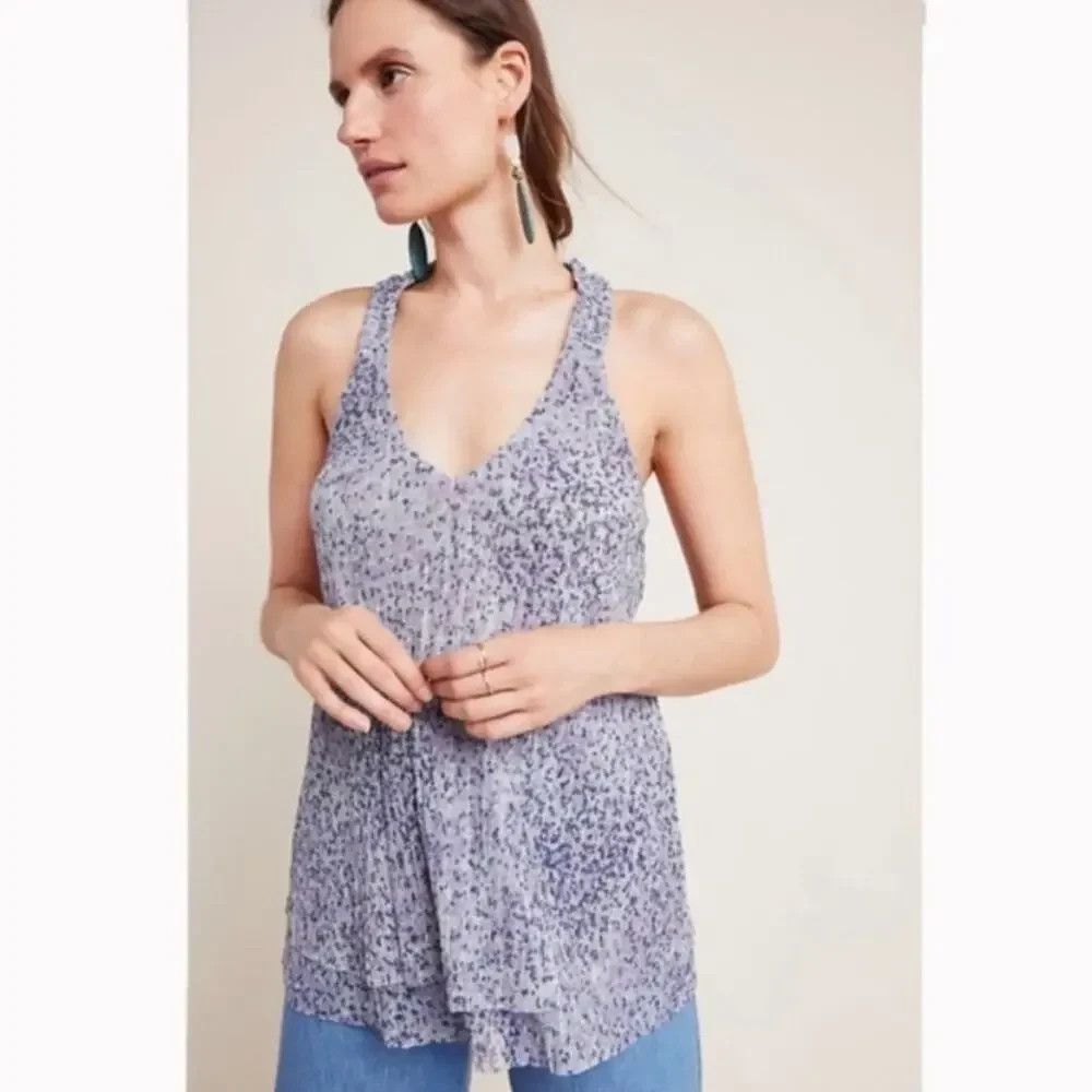 Anthropologie Metallic Shimmer Leopard Print Tank M Luxe Boho Y2K Glam Night-Out